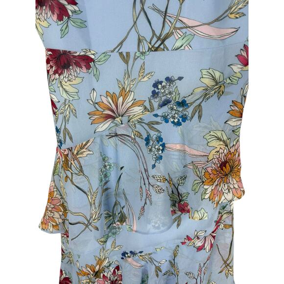 BCBGMAXAZRIA Asymmetric Midi Dress Tiered Ruffle Floral Party Garden Hoco Blue 2 - Picture 4 of 10